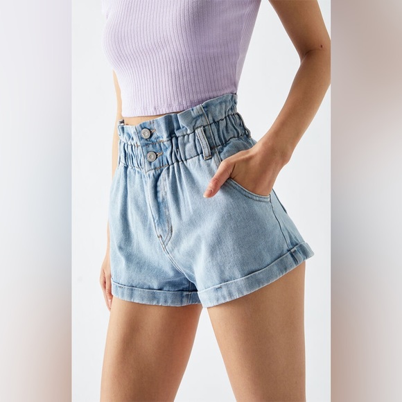 PacSun Abbie Blue Paperbag Denim Mom Shorts - Picture 3 of 8